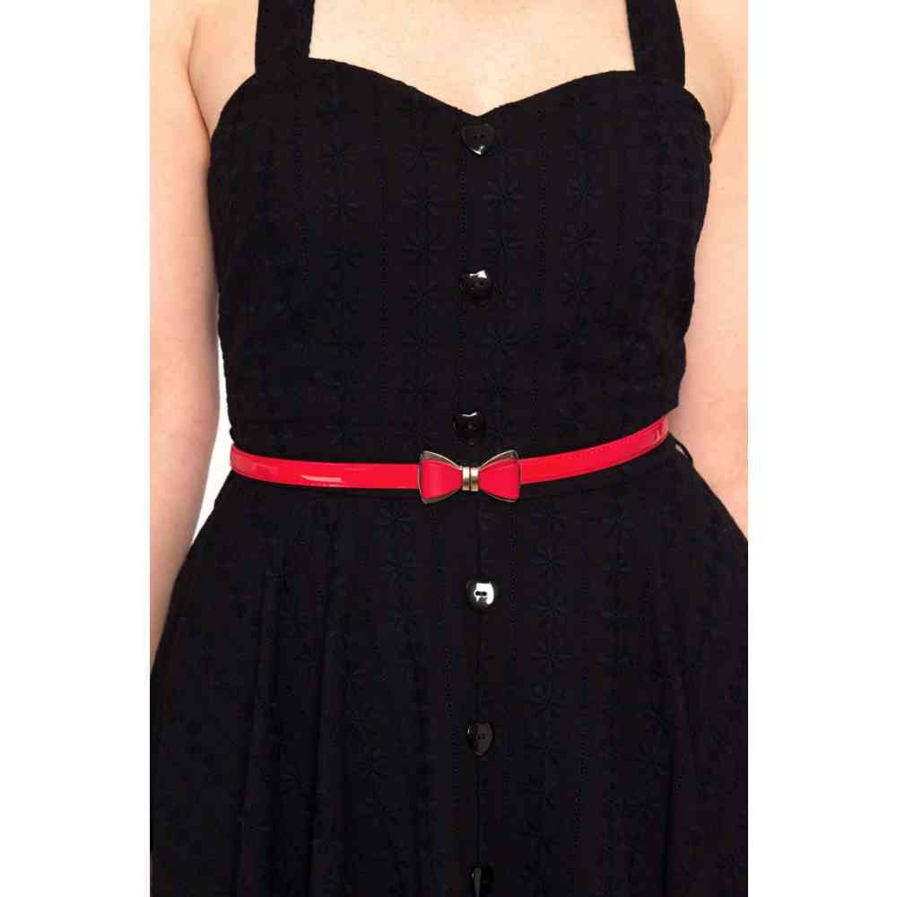 Voodoo Vixen - Red Bow Buckle Skinny Ceinture pour la taille - Rouge